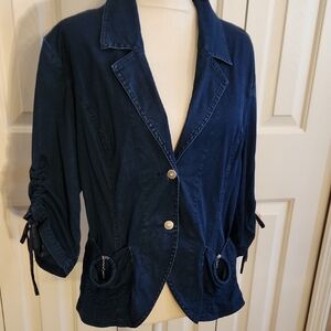 LAFEINIER, Elegant Navy Blazer with Button Accents, Excellent Condition, Large